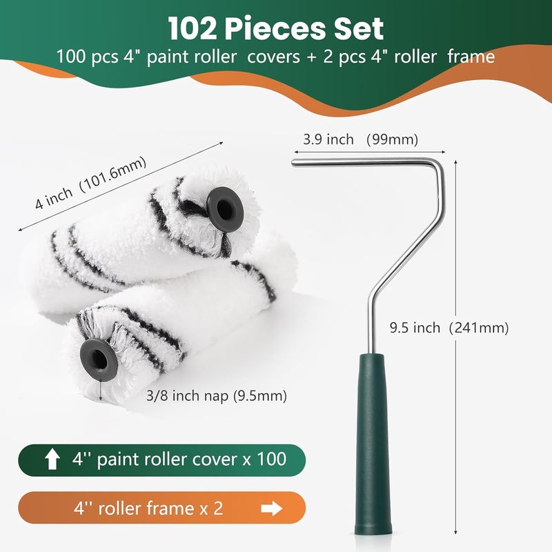 CoatPro Twools Store 100 Pack 4 Inch Microfiber Paint Roller Covers with 2pcs Anti Rust Metal Roller Frames, Professional Grade Painting Tools for Walls, Ceilings, Furniture - Image 5